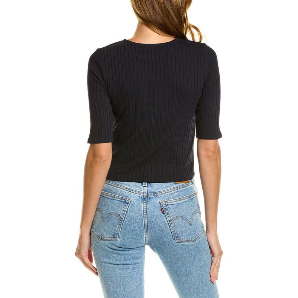 Vince Rib Elbow Sleeve Cropped Top - Picture 2 of 3